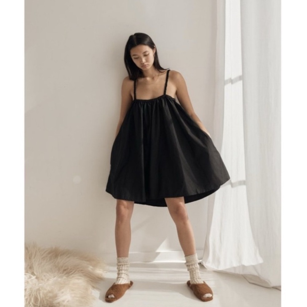 Deiji Studios Black The Skirt Cotton Trapeze Swing Dress Size M/L